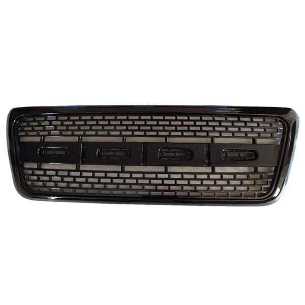 ETSG 适用于2004-2008 Ford F150 Raptor Style 黑色汽车中网 QH-FD-024-1 For 04-08 F150 Black ABS Raptor Style Front Bumper Upper Hood Mesh Grille W / Mount Rack